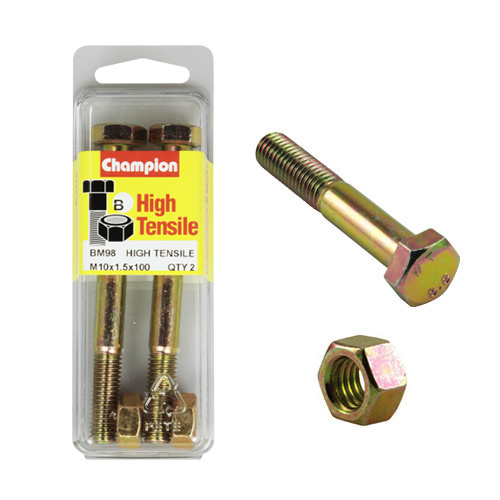Champion BM98 Metric High Tensile Bolts & Nuts M10 x 1.5 x 100mm Pack of 2
