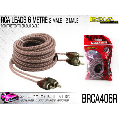 DNA BRCA406R 6 METRE 2 MALE RCA TO 2 MALE RCA PRO SPEC AUDIO CABLE - RED