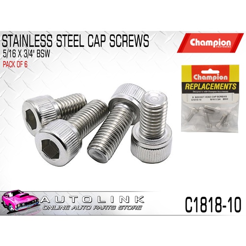 CHAMPION C1818-10 STAINLESS ALLAN KEY CAP HEX HEAD SCREWS 5/16" x 3/4" BSW x6