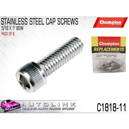 CHAMPION C1818-11 STAINLESS ALLEN KEY CAP HEX HEAD SCREWS 5/16" x 1" BSW x6