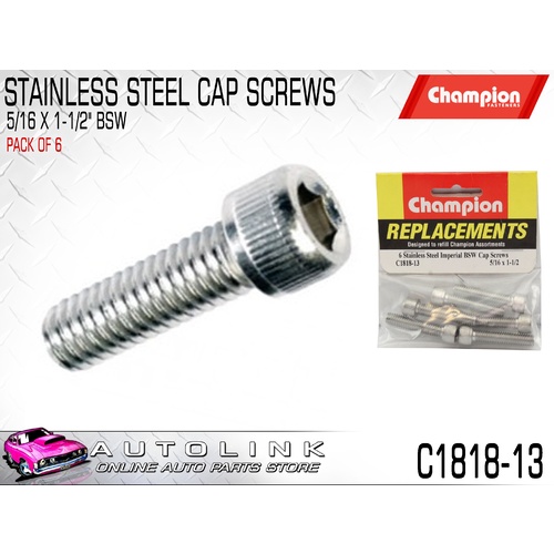 CHAMPION C1818-13 STAINLESS ALLEN KEY CAP HEX HEAD SCREWS 5/16" x 1-1/2" BSW x6