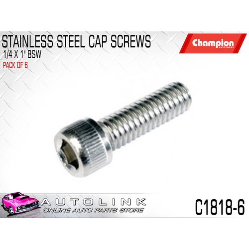 CHAMPION C1818-6 STAINLESS ALLEN KEY CAP HEX HEAD SCREWS 1/4" x 1" BSW x6