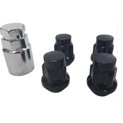 BLACK WHEEL LOCK NUT SET M12 x 1.50 THREAD 60° TAPER SET OF 4 WITH KEY