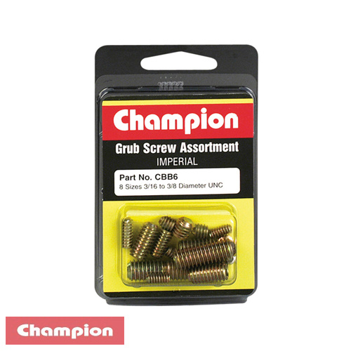 CHAMPION FASTENERS CBB6 IMPERIAL GRUB SCREW 8 SIZES 3/16" - 3/8" ASSORTMENT PACK