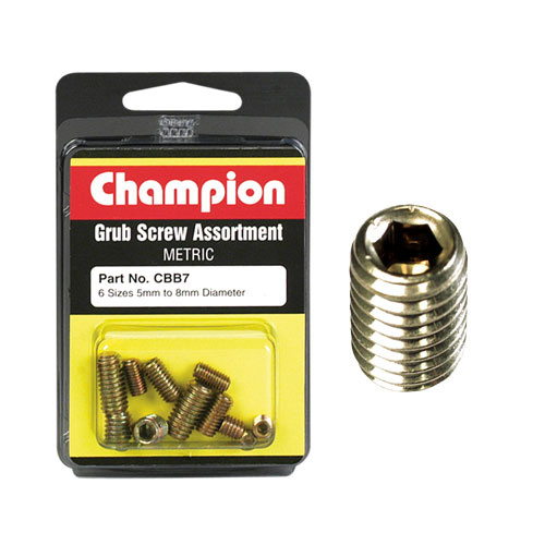 CHAMPION FASTENERS CBB7 METRIC GRUB SCREWS 6 SIZES 5mm TO 8mm ASSORTMENT PACK