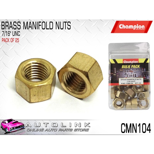 CHAMPION CMN104 BRASS MANIFOLD NUTS 7/16" UNC - PACK OF 25