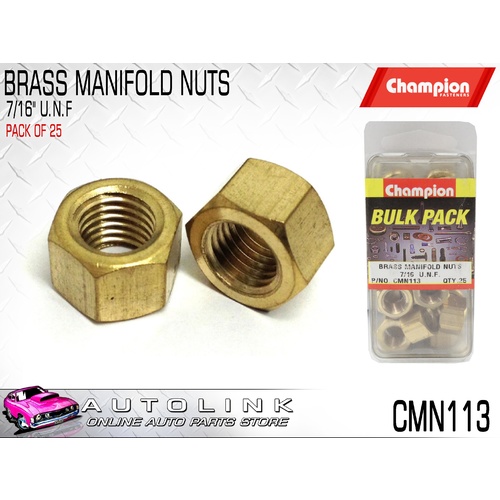 CHAMPION CMN113 BRASS MANIFOLD NUTS 7/16" UNF - PACK OF 25