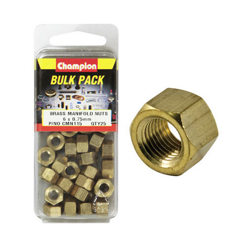 CHAMPION CMN115 BRASS MANIFOLD NUTS METRIC M6 x 0.75mm - PACK OF 25