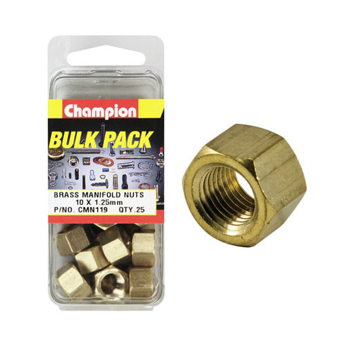 CHAMPION CMN119 BRASS MANIFOLD NUTS M10 x 1.25mm - PACK OF x25