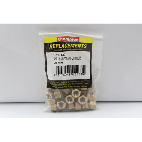 CHAMPION CMN120 BRASS MANIFOLD NUTS M10 x 1.5mm - PACK OF x25