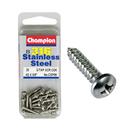 CHAMPION CSP09 316 STAINLESS STEEL SELF TAPPING PAN HEAD SCREWS 4g x 5/8" x25