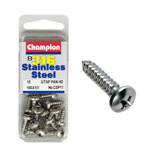 CHAMPION CSP17 STAINLESS STEEL SELF TAPPING PAN HEAD SCREWS 10g x 1/2" PACK x15