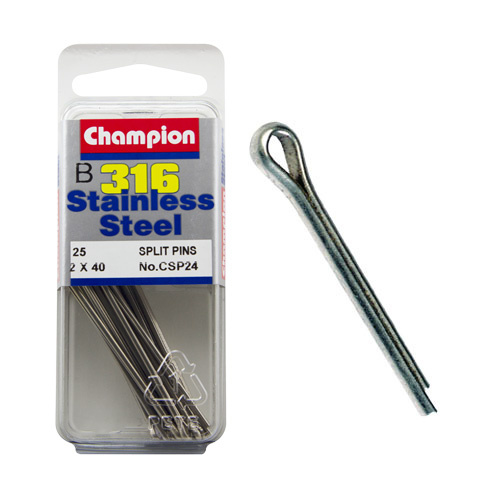 CHAMPION FASTENERS CSP24 316 STAINLESS STEEL SPLIT PINS 2mm x 40mm PACK OF 25