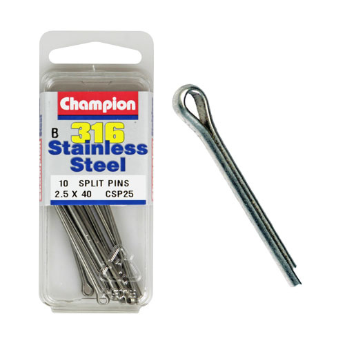 CHAMPION FASTENERS CSP25 316 STAINLESS STEEL SPLIT PINS 2.5mm x 40mm PACK OF 10