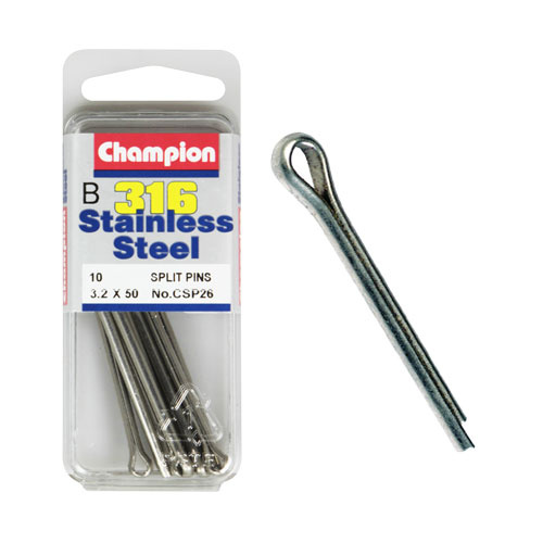 CHAMPION FASTENERS CSP26 316 STAINLESS STEEL SPLIT PINS 3.2mm x 50mm PACK OF 10