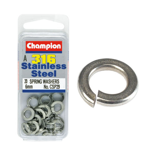 CHAMPION FASTENERS CSP29 316 STAINLESS STEEL SPRING WASHERS 6mm PACK OF 20