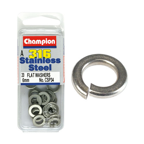 CHAMPION FASTENERS CSP34 316 STAINLESS STEEL FLAT WASHERS 6mm PACK OF 20