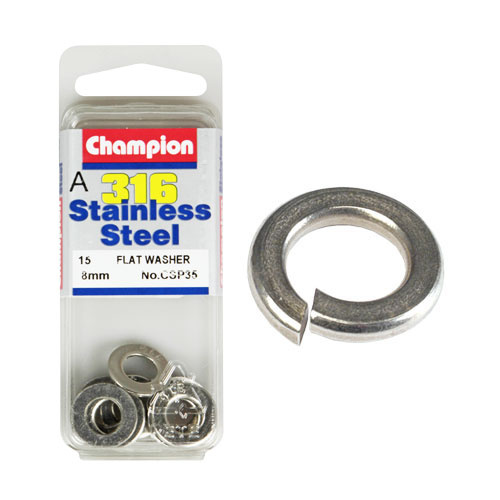 CHAMPION FASTENERS CSP35 316 STAINLESS STEEL FLAT WASHERS 8mm PACK OF 15