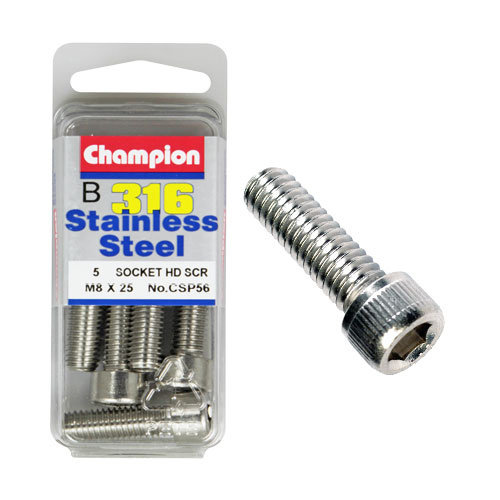 CHAMPION CSP56 316 STAINLESS STEEL METRIC HEX HEAD 8mm x 25mm PACK OF 5