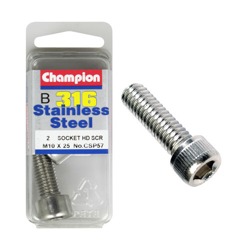 CHAMPION CSP57 STAINLESS STEEL METRIC HEX HEAD 10mm x 25mm PACK OF 2