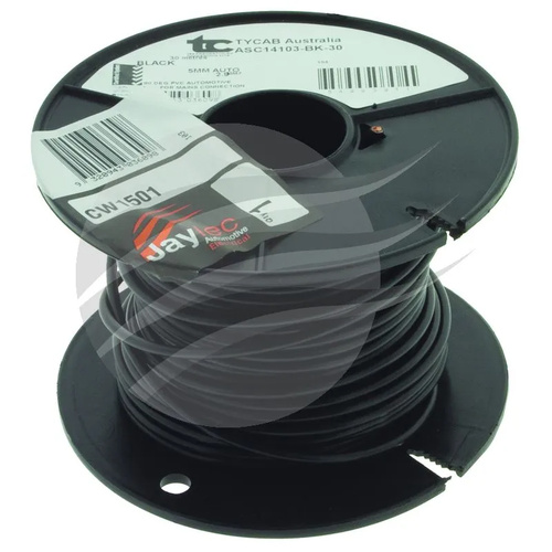 Tycab CW1501 5mm Single Core Auto Cable Black 12 Volt 20 Amp Wire 30m Roll