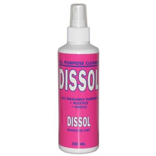 DISSOL ALL PURPOSE CLEANER 200ml DISSOLVES DUST CLEANS VINYLS & PLASTICS