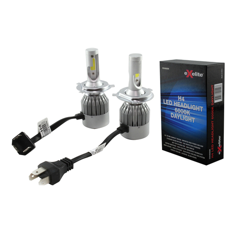 EXELITE LED H4 HEADLIGHT GLOBES UPGRADE 6000K COMPACT DESIGN TWIN PACK EXH46000K