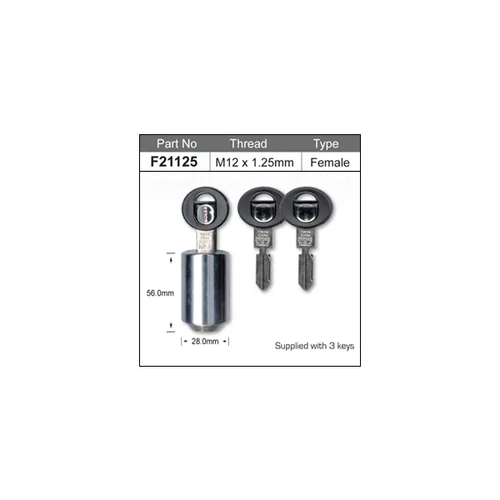 Nice F21125 Chrome Spare Wheel Lock Nut Female with x3 Keys M12 x 1.25 