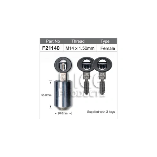 Nice F21140 Chrome Spare Wheel Lock Nut Female with x3 Keys M14 x 1.5