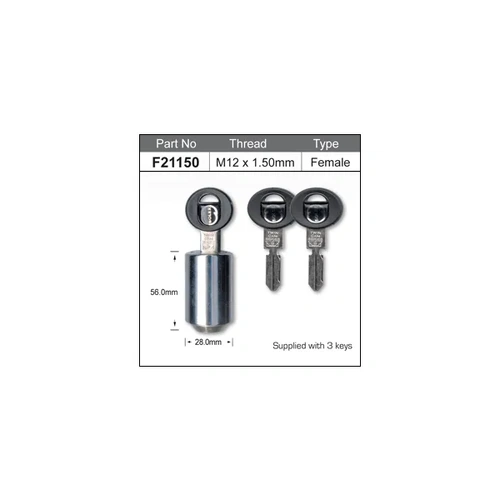 Nice F21150 Chrome Spare Wheel Lock Nut Female with x3 Keys M12 x 1.5