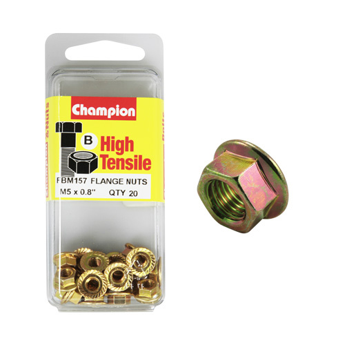 Champion FBM157 High Tensile Flange Head Nuts M5 x 0.8 Pack of 20