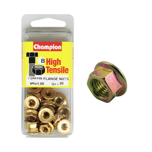 Champion FBM159 High Tensile Flange Head Nuts M6 x 1.0 Pack of 20