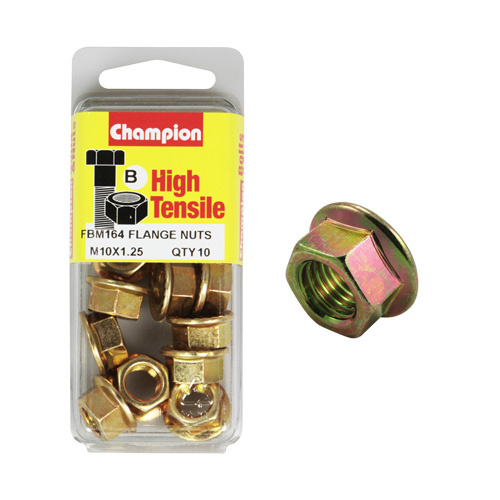 Champion FBM164 High Tensile Flange Head Nuts M10 x 1.25 Pack of 10