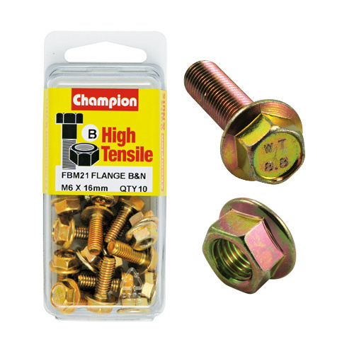 Champion Fasteners FBM21 High Tensile Flange Bolts & Nuts M6 x 16mm Pack of 10
