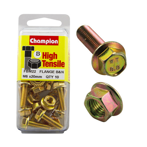 Champion Fasteners FBM22 High Tensile Flange Bolts & Nuts M6 x 20mm Pack of 10