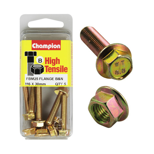 Champion Fasteners FBM25 High Tensile Flange Bolts & Nuts M6 x 30mm Pack of 5