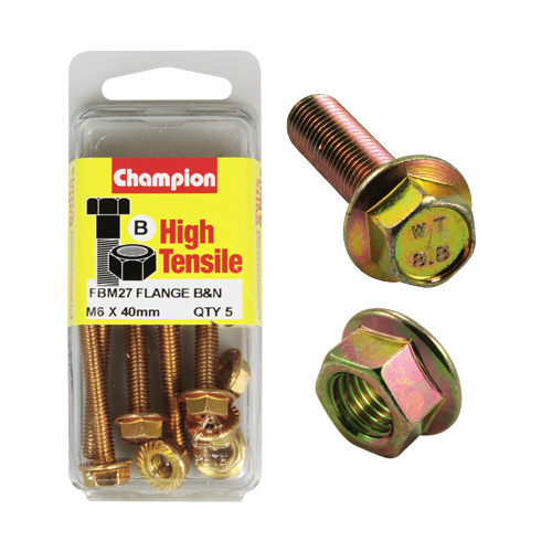Champion Fasteners FBM27 High Tensile Flange Bolts & Nuts M6 x 40mm Pack of 5