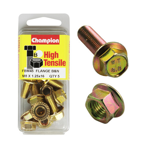 Champion FBM45 High Tensile Flange Bolts & Nuts M8 x 1.25 x 16mm Pack of 5