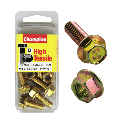Champion FBM47 High Tensile Flange Bolts & Nuts M8 x 1.25 x 20mm Pack of 5