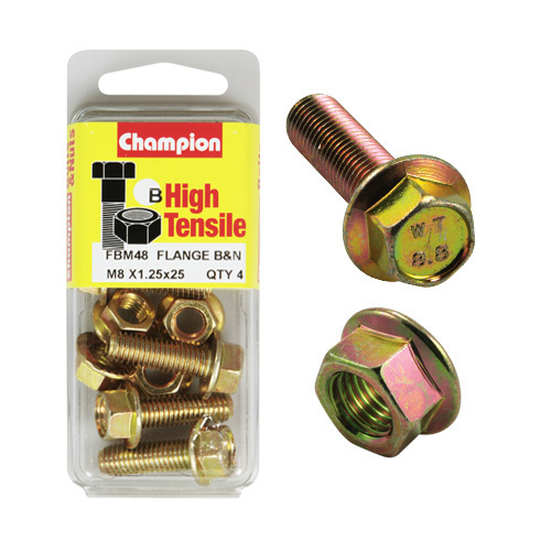 Champion FBM48 High Tensile Flange Bolts & Nuts M8 x 1.25 x 25mm Pack of 4