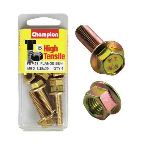 Champion FBM51 High Tensile Flange Bolts & Nuts M8 x 1.25 x 30mm Pack of 4