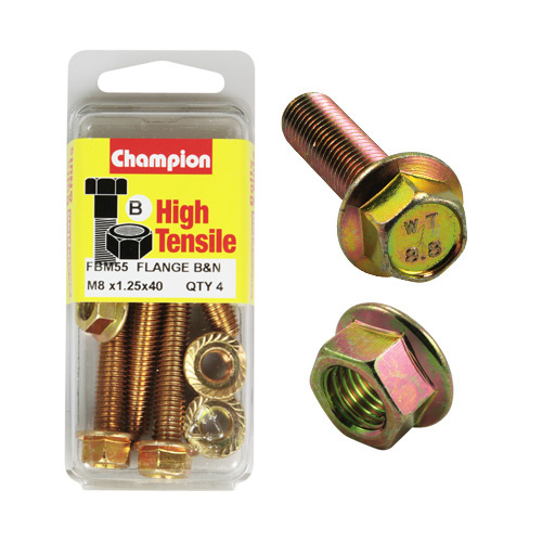 Champion FBM55 High Tensile Flange Bolts & Nuts M8 x 1.25 x 40mm Pack of 4