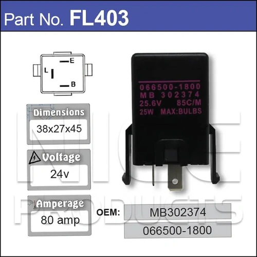 Nice FL403 Electric Flasher Unit 3 Pin 24V for Mitsubishi Models 066500-1800