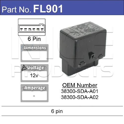 Nice FL901 Electric Flasher Unit 6 Pin 12V for Honda 38300-SDA-A01 38300-SDA-A02