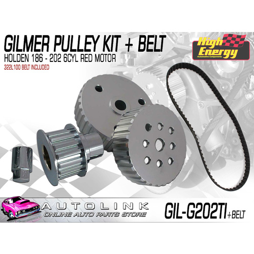 GILMER PULLEY KIT & BELT FOR HOLDEN 6CYL 149 - 202 ( RED MOTOR ) GIL-G202TI
