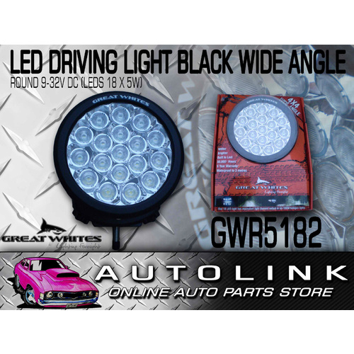 LED DRIVING LIGHT ROUND WIDE ANGLE GREAT WHITES L.E.D 18 X 5W POLYCARBONATE LENS