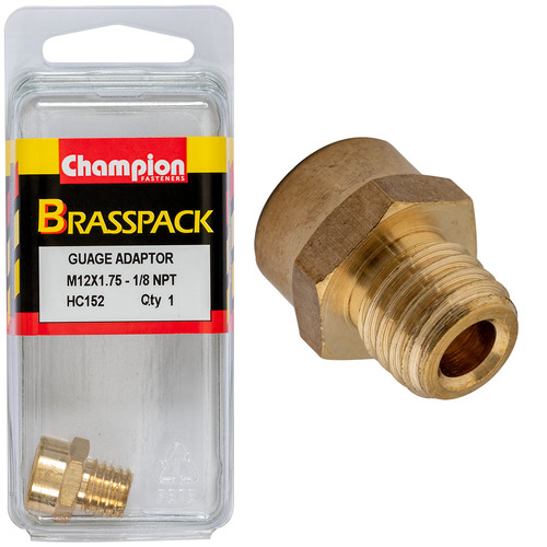 Champion Fasteners HC152 Gauge Adaptor Brass M12 x 1.75 Male - 1/8 NPT Female