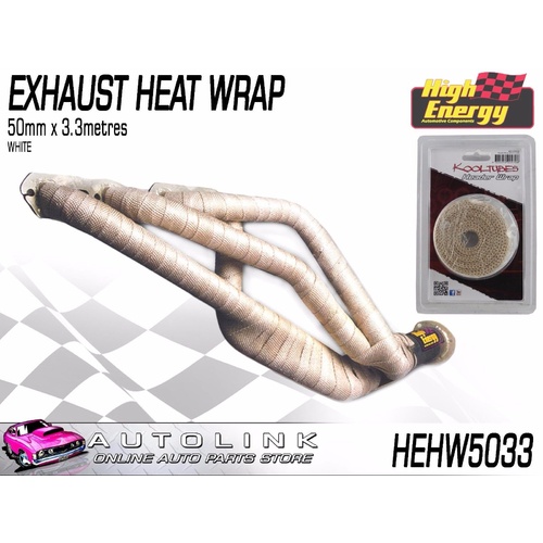  EXHAUST HEAT WRAP - 50mm WIDE x 3.3 METRES COLOUR: WHITE ( HEHW5033 )