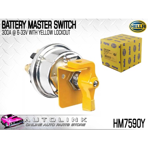 HELLA BATTERY MASTER LOCKOUT SWITCH - 2 POLE WITH YELLOW HANDLE HM7590Y