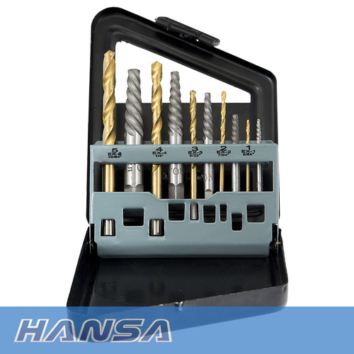 Hansa HSES-10 10 Piece Spiral Screw Extractor & Drill Bit Set - In Tin Case